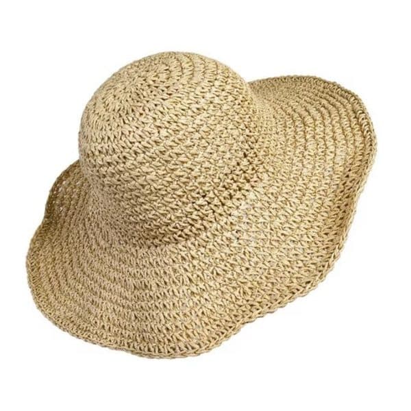Sammenfoldelig stråhat til kvinder, sammenfoldelig bred stråhat - sommer & strand, dame solhat til sommeren 57-59 cm beige
