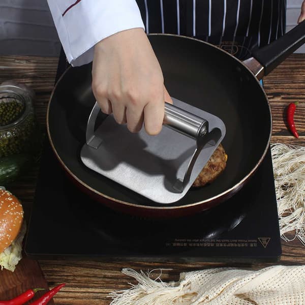 Smashjern 100% Rustfrit Stål - Hamburgerpresse til Grill og Komfur silver