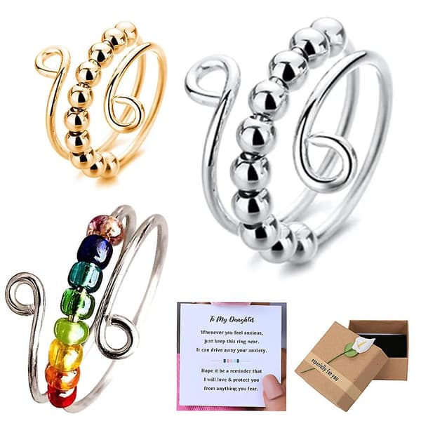 Angstring Regnbueperler Angstring Kvinder Justerbar Roterende Perler Åben Ring Antistress Fidget Ringe Gave til Datter 5