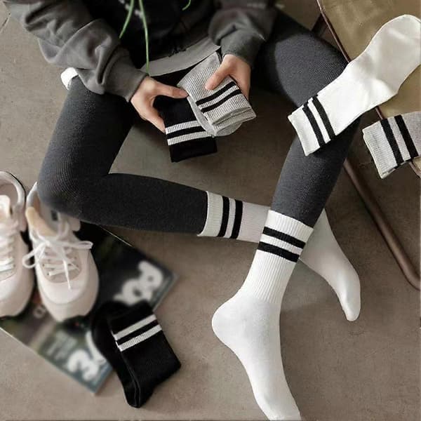 Dame Parallel Bar Stribede Rundhalsstrømper Kvinde Åndbar J9Q8 gray and black 2 set