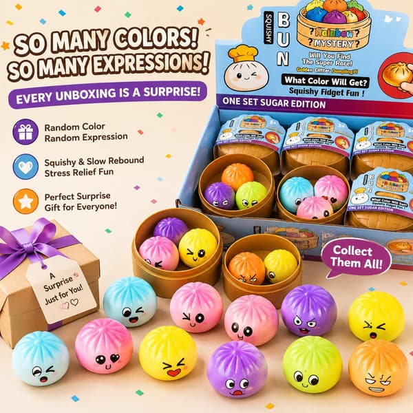 Mini Squishy Bao Bun Blind Box Set – Random 3 Cute Slow Rising Dumplings, Stress Relief Fidget Toy Surprise Gift