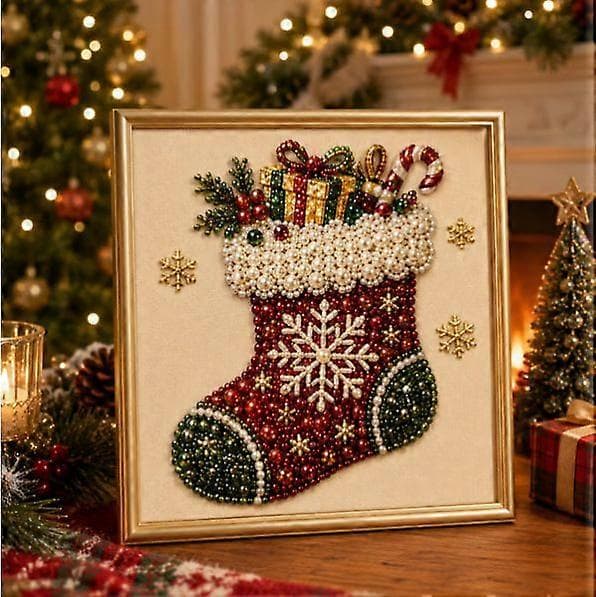 DIY Juleperle Diamantmaleri Kunstsett med Ramme 20*20cm Socks