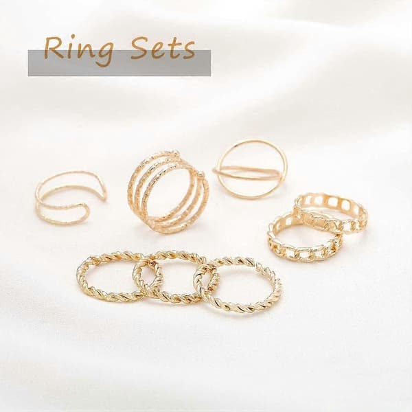 Boho Knoke Ringer Sett Gull Stablebare Fingerringer Midi Størrelse Knoke Ringer Håndtilbehør for Kvinner og Jenter 8 STK - guld
