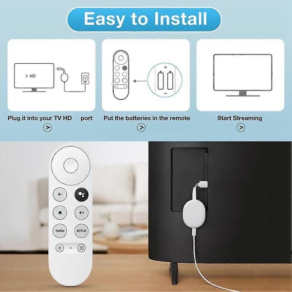 Bluetooth stemmefjernkontroll for Google HD/4K Snow Streaming Stick G9N9N fjernkontroll