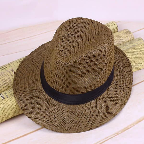 Herrstråpanamahatt Handgjord Cowboykeps Sommarstrand Solhatt (B)