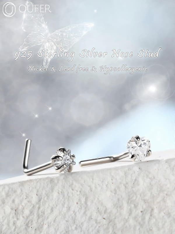 OUFER 925 Sterling Silver Nässtift, L-formade Näspiercingar, 20G Näsborre
