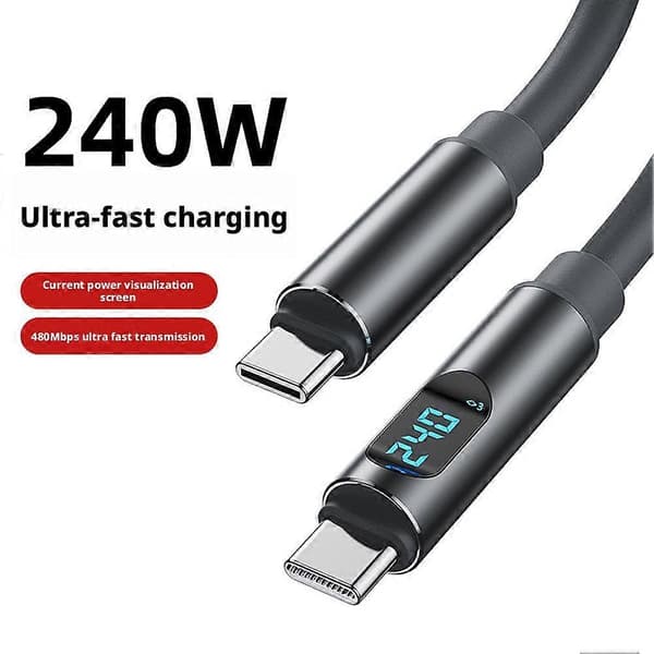 240W Type-C til Type-C kabel Dynamisk Smart Digital Display Hurtigopladning P9X8 1pcs gray