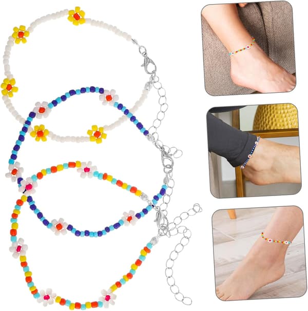 3 stk. risperle-ankellenker for ferie, boho-perleankellenker, søte perleankellenker, tusenfrydblomst-armbåndssmykker