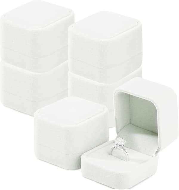 Smyckespresentaskar Halsband Örhänge Ringask Presentask, 6-pack Sammet Smyckesask Ringset, Enkla Ringaskar Smyckespresentaskar, bomullsfyllning