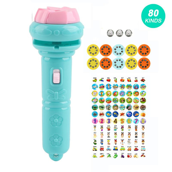 Kids Projector Flashlight with Various Animal Patterns, Early Educational Science Projector, Luminous Toy Blue (80 Patterns)