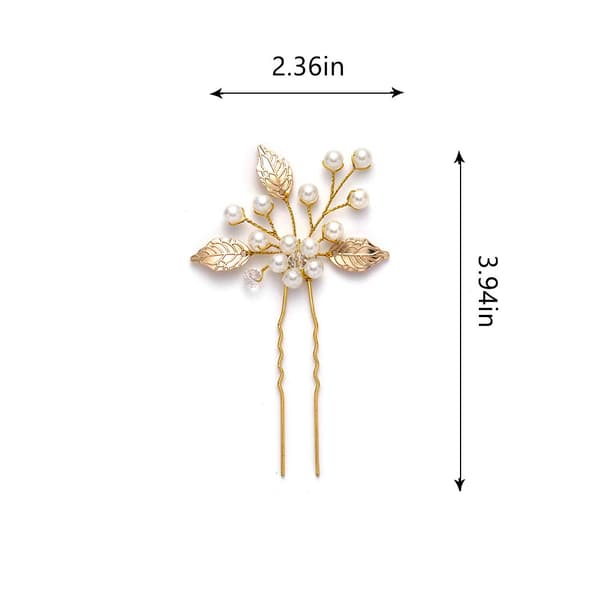 Perlebrud bryllupshårnåler blad brudehodeplagg blomsterhårtilbehør for kvinner og jenter (3-pakning) (gull)