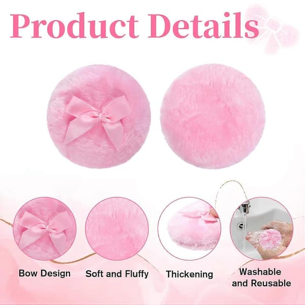 4 stk. store pudderkvaster, 3,2 tommer runde lyserøde og beige store bløde vaskbare fluffy pudderkvaster genanvendelige pudderkvaster til våd tør makeup ansigt krop