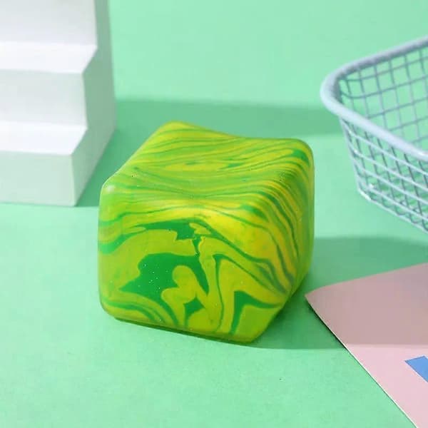 Marmorerad kub-stressboll, squishy sensorisk leksak i TPR för barn och vuxna D