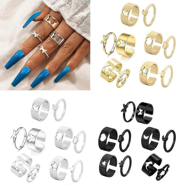 5 par/sæt hjerte/stjerne ring til kvinder mænd par matchende bedste ven Black