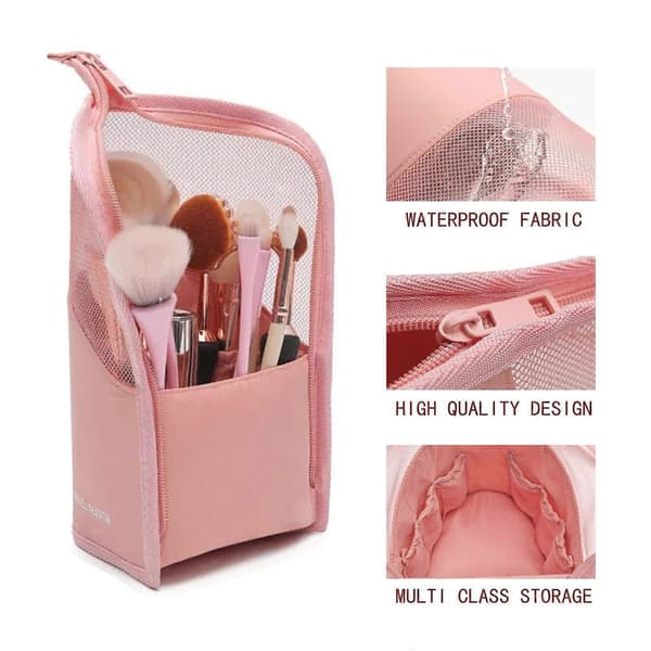 Makeupbørstetaske Halvklar Stående Lynlåspung (Pink)