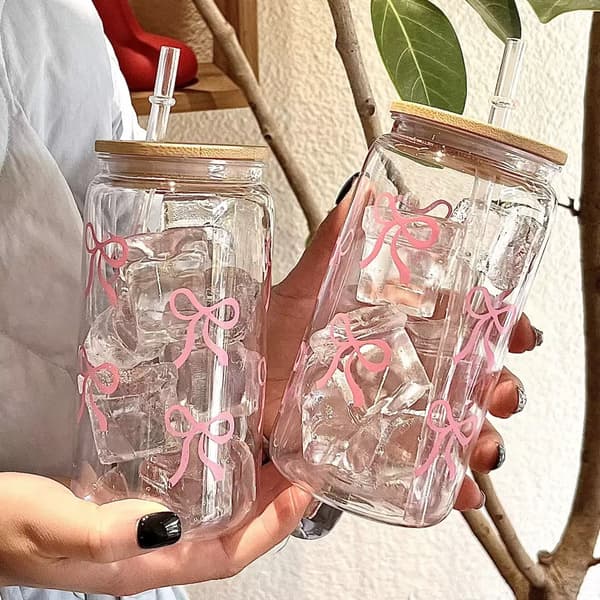 Tryckt glas 47 cl stor kapacitet tryckt glas med lock