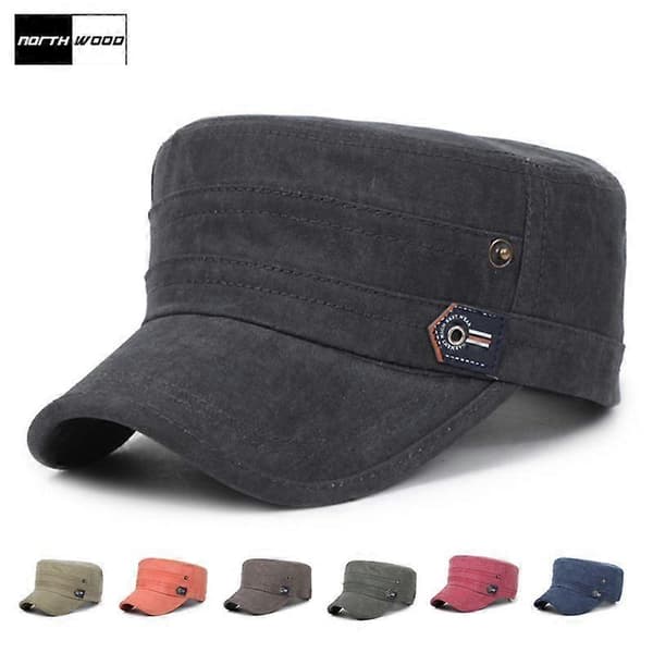 [NORTHWOOD] Solid Black Flat Top Cap til mænd kvinder Bone Military Hat Summer Sun Visor Dad Hat Gorras Trucker Cap red 56-60cm