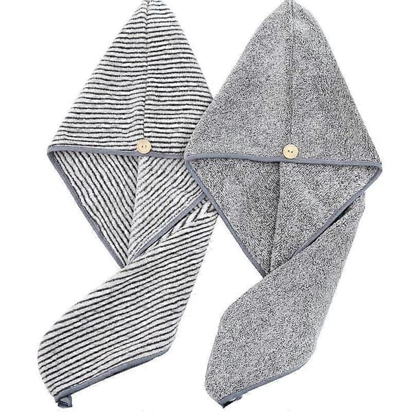 2-pack snabbtorkande mikrofiberhandduk för hår, hårtorkande handduk, grå/randig grå