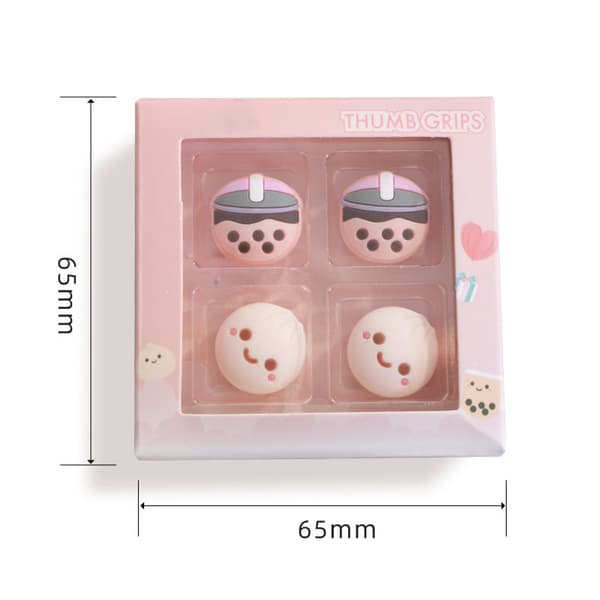 Joystickskydd Bekväm Touch Söt Tecknad Silikon Spel Tumgrepp Skydd för Switch OLED Milk Tea Bun 0.1