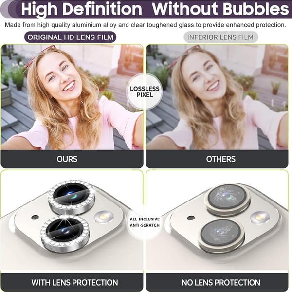 Rear Camera Protector for iPhone 14/14 Plus Photo Protection (Silver-Diamond)