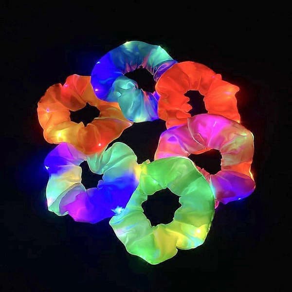 Dww-LED lysende scrunchie 6 stk lysende elastiske hårbånd, lysende hårstrikker for hestehaler til neon Halloween jul bursdag nyttår