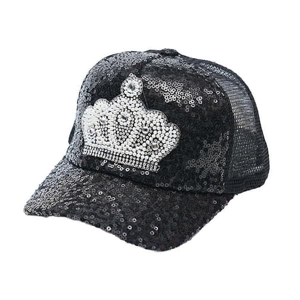 Glittrig krona baseballkeps för barn - Glittrande solhatt för nöjesparken Black One size