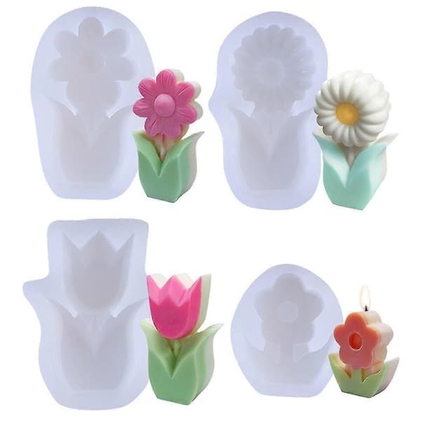 Stearinlysform, DIY Blomsterduftende Stearinlys Silikonform, 3D Blomsterformet Stearinlysform (tredimensjonal)