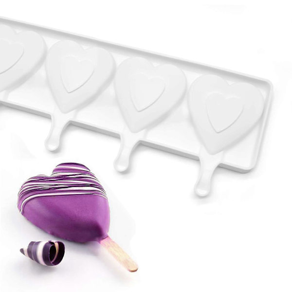 2 stk. silikone isforme til ispinde, gør-det-selv ismaskine non-stick (hjerteformet)