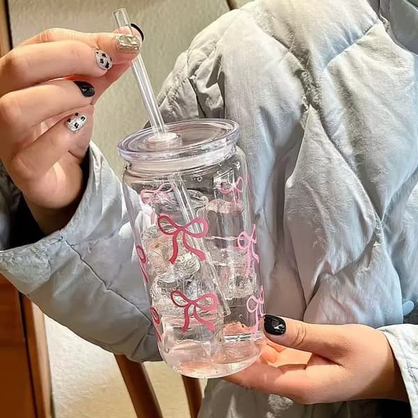 Tryckt glas 47 cl stor kapacitet tryckt glas med lock