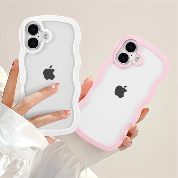 Case, Cute Curly Wavy Frame Clear Case, Transparent Soft Silicone Protective Phone Cover for iPhone 16 - Pink iPhone 16