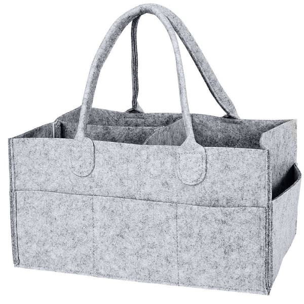 Diaper Caddy Foldable Baby Diaper Pail Organizer, Portable Nursery Storage Basket with Interchangeable Compartments (Light Grey)