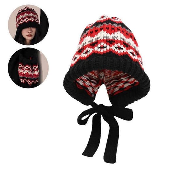 Stickad mössa Dam Retro Vinter Balaklava Mössa; W9X4 Black One size
