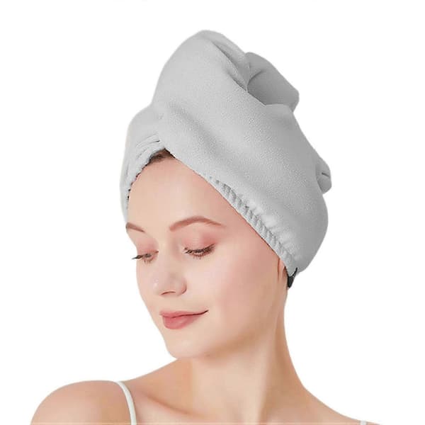Hurtigtørrende hårturban til kvinder Tyk, meget elastisk, blød hårtørringshat til hotel Light Gray Elastic Style