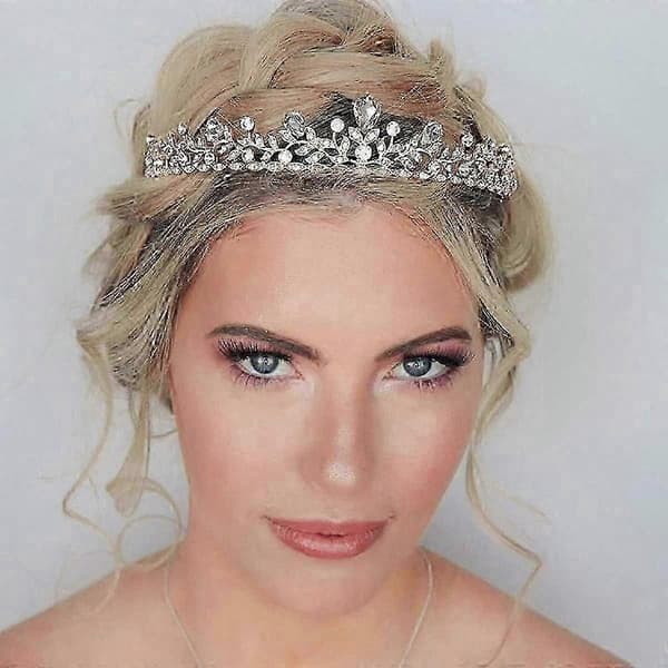 Krystallkrone Prinsesse Tiara Rhinestone Blad Bryllupshårtilbehør i Rosegull Brudehodeplagg
