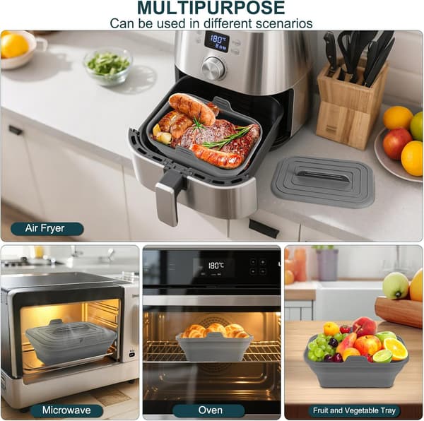 Sammenfoldelig silikone airfryer-indsats, 8,2 tommer (ca. 21,9 cm), pande til 5,8 til 8 quarts (ca. 21,9 cm), bageplade, ovntilbehør, grå 2 STK.