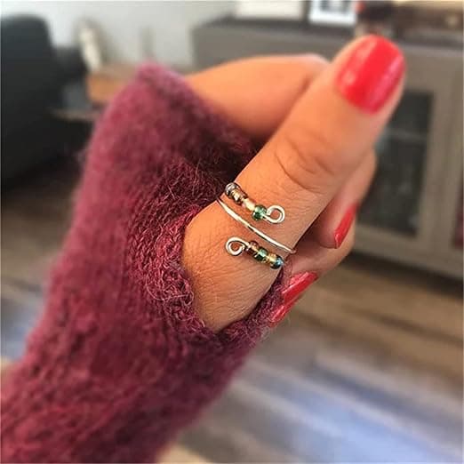 Drive Away Your Anxiety with Rainbow Beads Fidget Ring, Beads Spinner Ring, Adjustable Opening