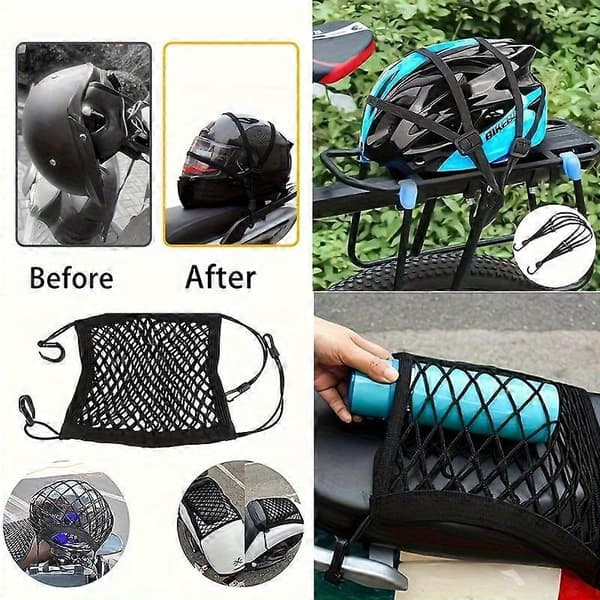 2 stk. elastiske bindereb med net, sorte krogstropper til opbevaring af motorcykel, cykel, scooterhjelm 2pcs