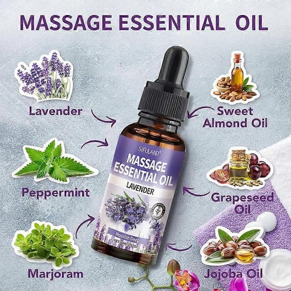 Eterisk lavendelmassageolja, 100 % naturlig aromaterapi eterisk olja för aromaterapi, diffusor, luftfuktare, djupt närande, idealisk för massage Lavender