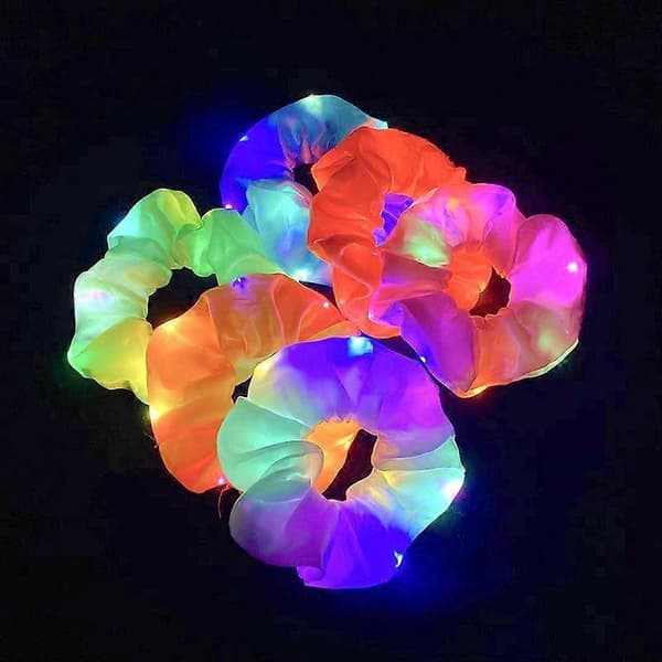Dww-LED lysende scrunchie 6 stk lysende elastiske hårbånd, lysende hårstrikker for hestehaler til neon Halloween jul bursdag nyttår