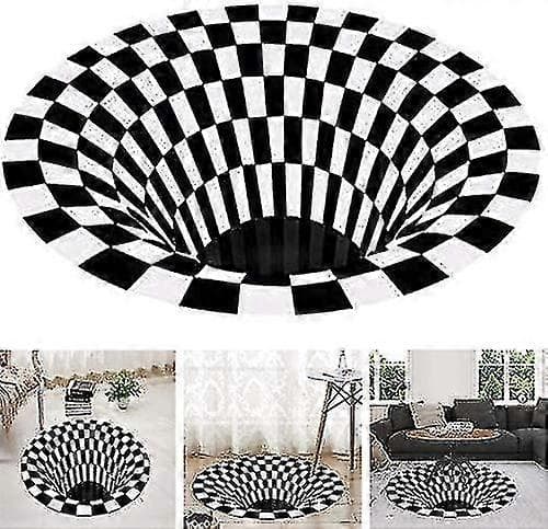 Svart Vit Rutig Rund Matta, 3D Vortex Illusion Matta, 3D Vortex Matta Sovrum Vardagsrum, 3D Områdesmatta Golvmatta, Vortex Illusion Matta, Optisk Geometrisk Matta