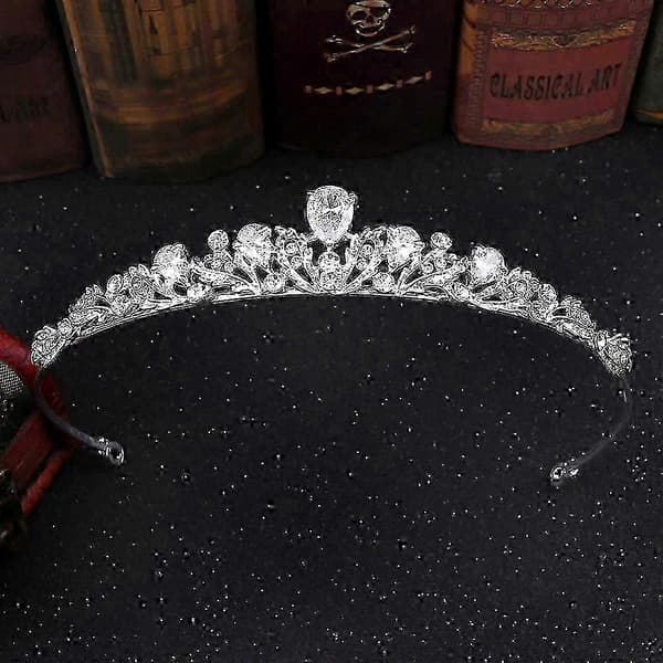 Krystallkrone Prinsesse Tiara Rhinestone Blad Bryllupshårtilbehør i Rosegull Brudehodeplagg