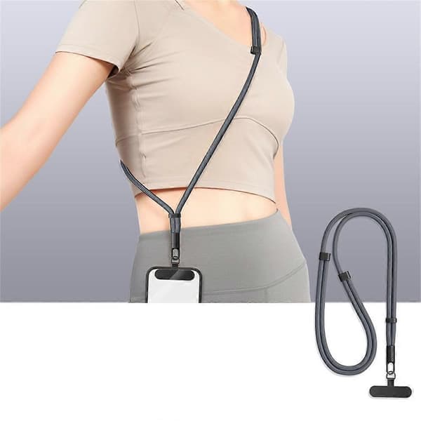 Anti-tabt Crossbody Telefon Snor 7mm Polyester Snor Justerbar Halsrem med Rustfrit Stål Tether Tab DarkGrey