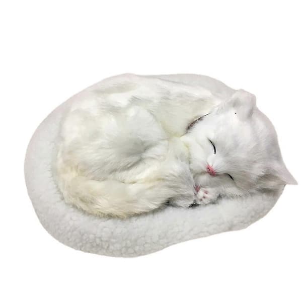 Sød simuleret sovende kat/hund plysdukke med rede, åndende fluffy kat/hund C