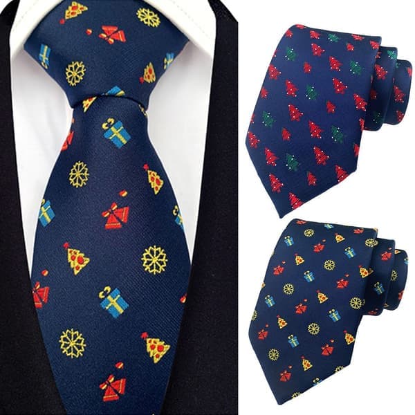 Christmas Tie Wrinkle-Free Wide Exquisite Adjustable Christmas Gift Smooth Surface Snowflake Gift Box Christmas Tie Date Blue