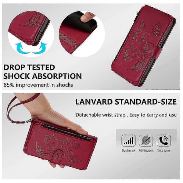 Plånboksfodral för iPhone XR Broderad Fjäril 5 Kort ..._c* Red