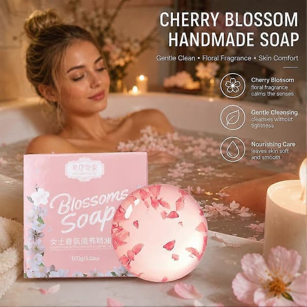 Håndlaget Blomstersåpe Mild Daglig Rens Dyp Hydrering Sakura Duft