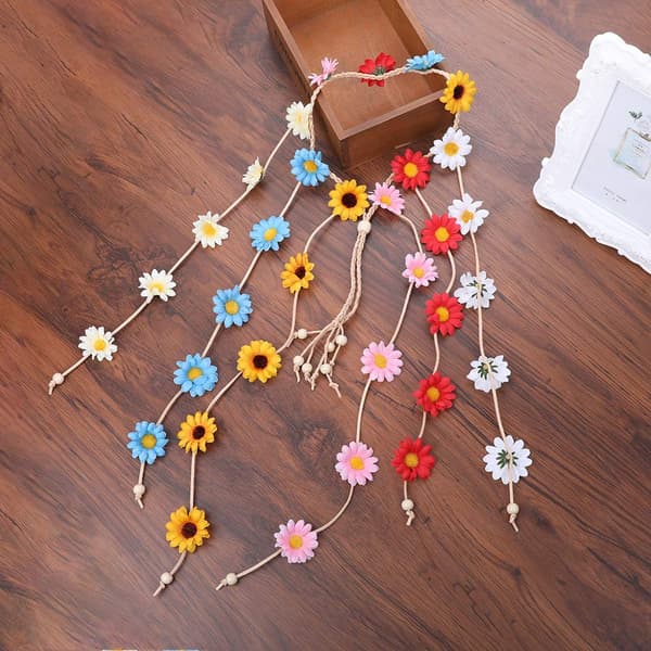 Blomsterkrans - Solsikker Perler Justerbart Blomsterhodeplagg Hårtilbehør Colorful