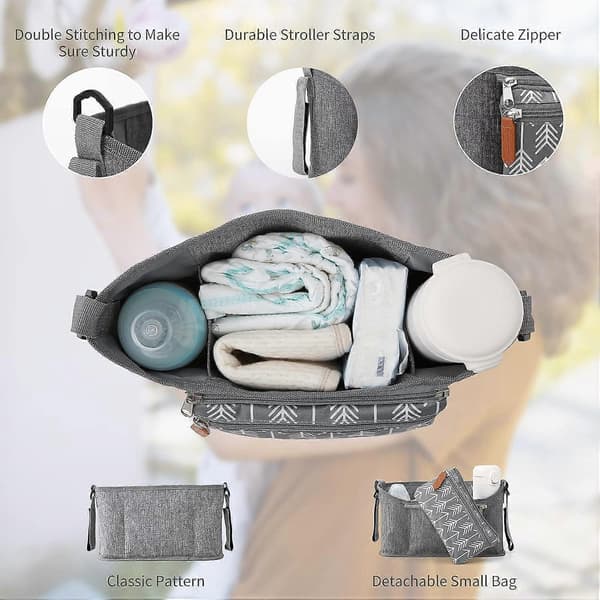 Barnevognsbleorganizer med flere lommer Universal passer grå pil