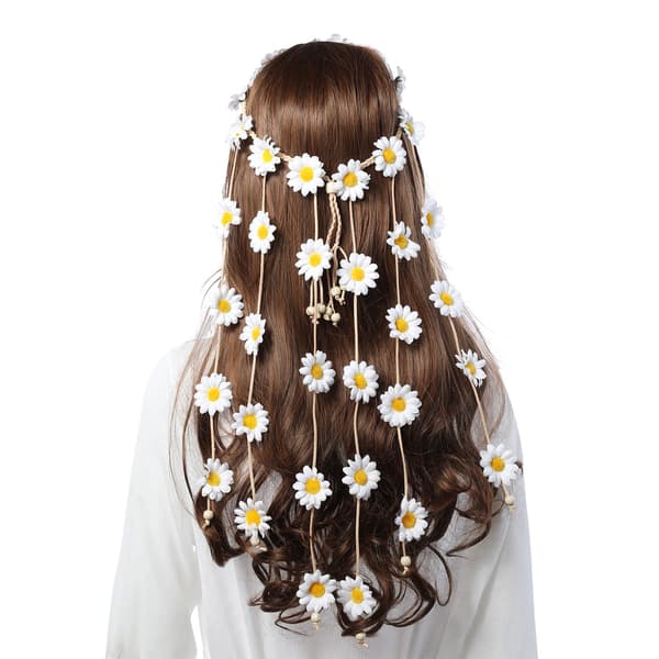 Blomsterkrans - Solsikker Perler Justerbart Blomsterhodeplagg Hårtilbehør White