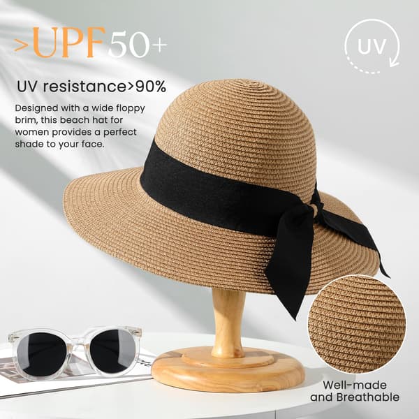 Women's Beach Hat, UPF 50+ UV Protection Wide Brim Summer Straw Hat, Foldable and Rollable.